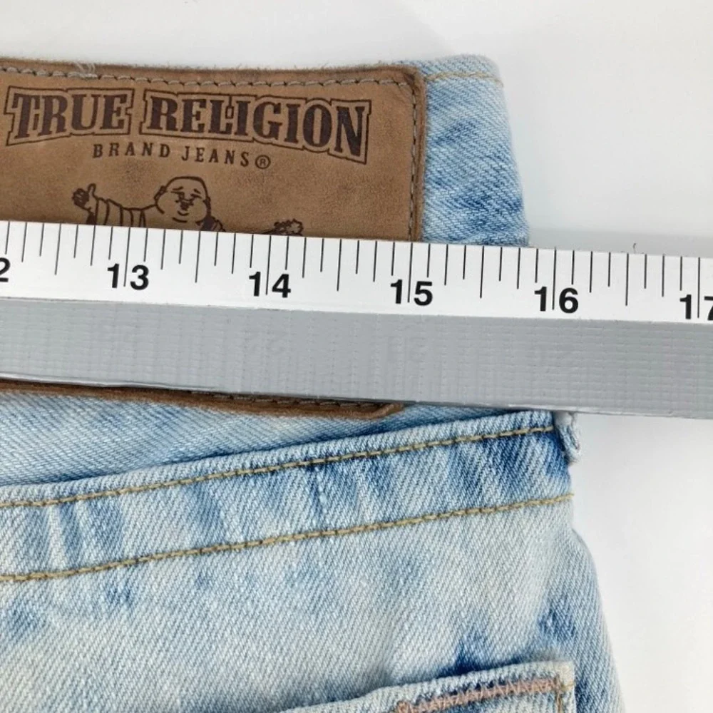 True Religion Section Geno Button Fly Cut Off Shorts Men 30 Bleach Wash USA